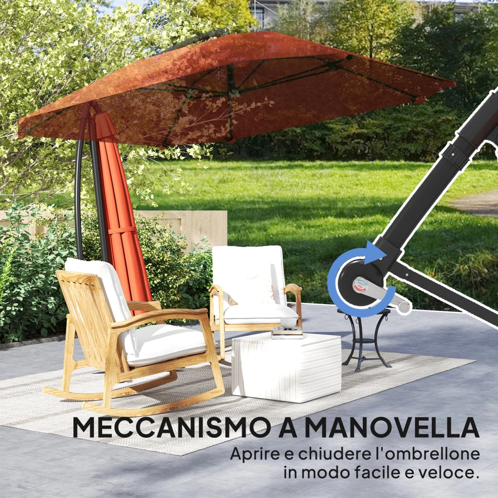 Ombrellone a Sbalzo 260x304x245 cm Base a Croce in Metallo e Poliestere Rosso Ruggine
