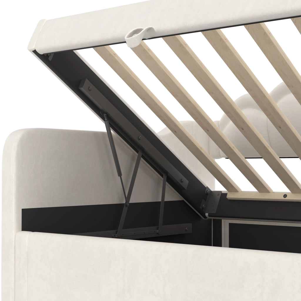 Letto a divano con contenitore 90x200 cm in velluto beige; con LED e sollevamento idraulico