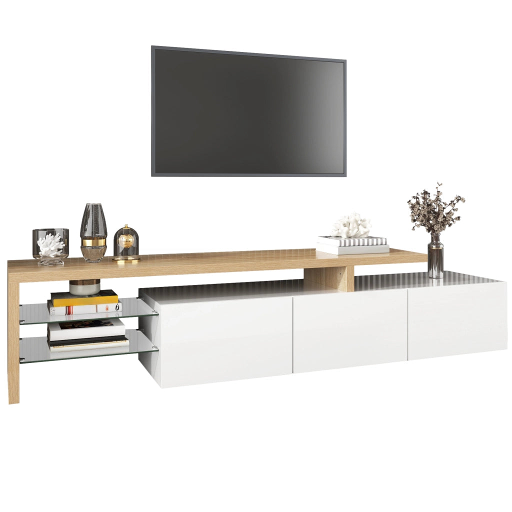 Mobile TV con LED ¨C MINIMAL ¨C Bianco Lucido, Legno, Vetro