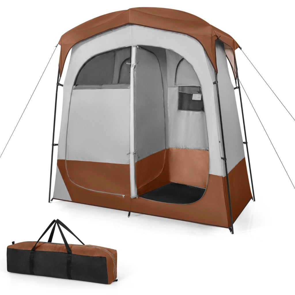Tenda da doccia a 2 stanze con parapioggia rimovibile borsa per il trasporto, Tenda grande per la privacy Marrone-Tende