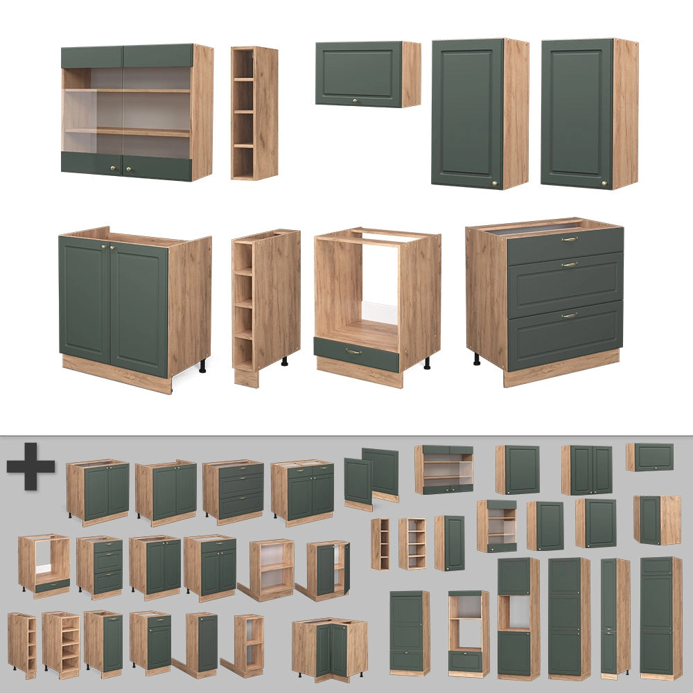 Vicco Cucina componibile Quercia verde-oro Country/oro Power 235 cm senza piano di lavoro