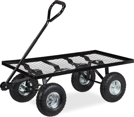 Carrello con pneumatici fino a 200 kg - Acciaio - 345 x 51 x 96 cm - Carrello di trasporto nero Grande carrello da mano