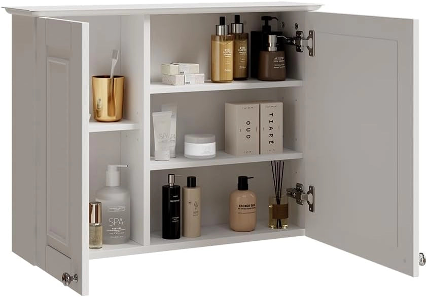Mobile a specchio per il bagno Vanity, Bianco, 68 x 51 cm, per la conservazione di articoli da bagno e asciugamani