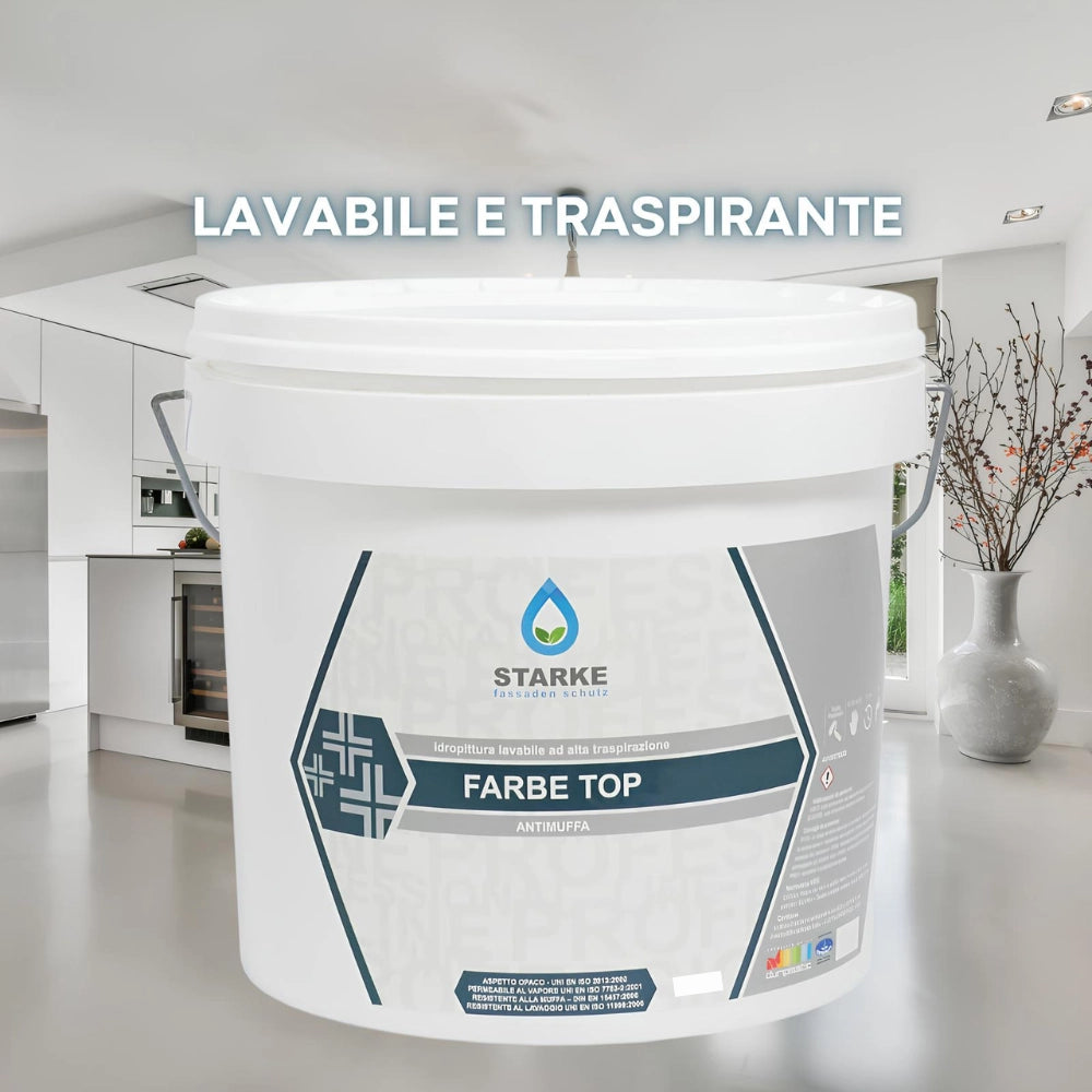 Farbe top pittura murale superlavabile igienizzante antimuffa ottima copertura *** formato 5 lt, confezione 1