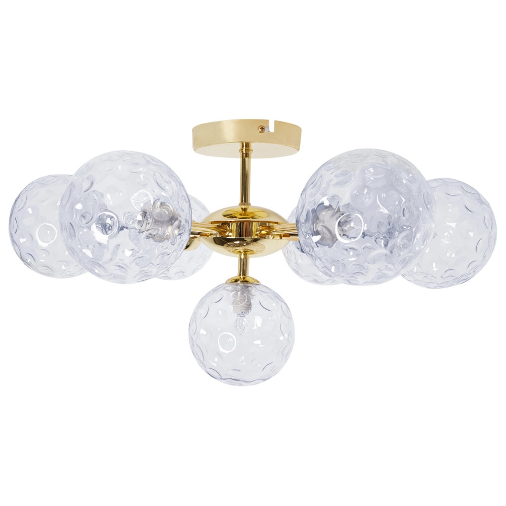 Lampadario in vetro 7 luci rotonde blu metallizzato e oro stile moderno