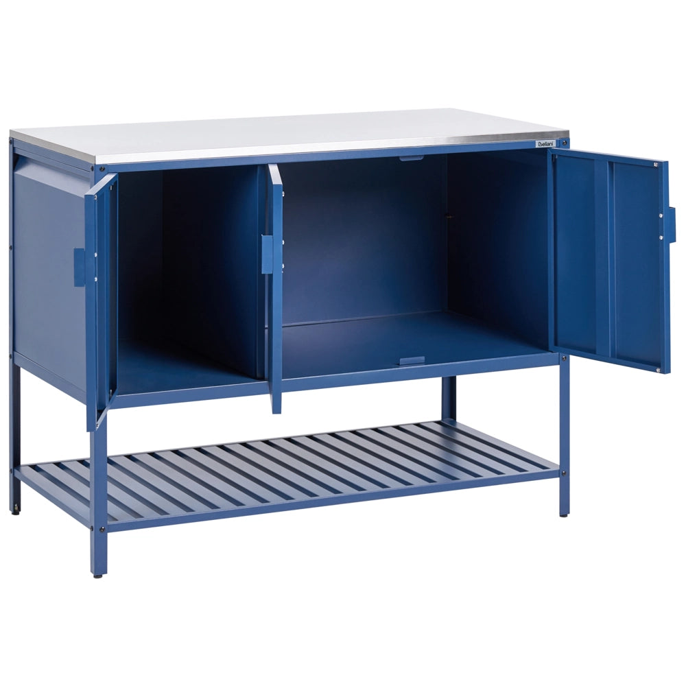 Armadietto da giardino in acciaio inox di colore blu con 3 ante giardino cucina esterno