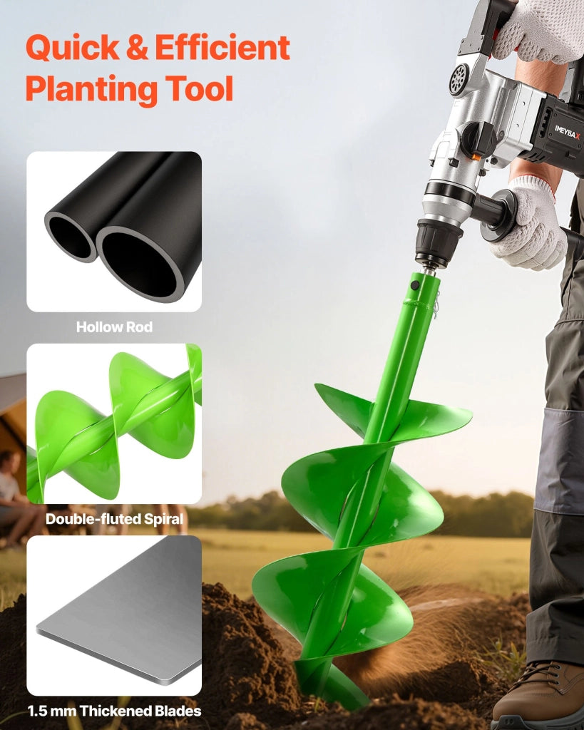 Punta da Trapano a Coclea Ø200x790 mm in Acciaio Q235 Verde per Giardino Fai da Te Trivella a Spirale per Piantagione con Attacco 20 mm