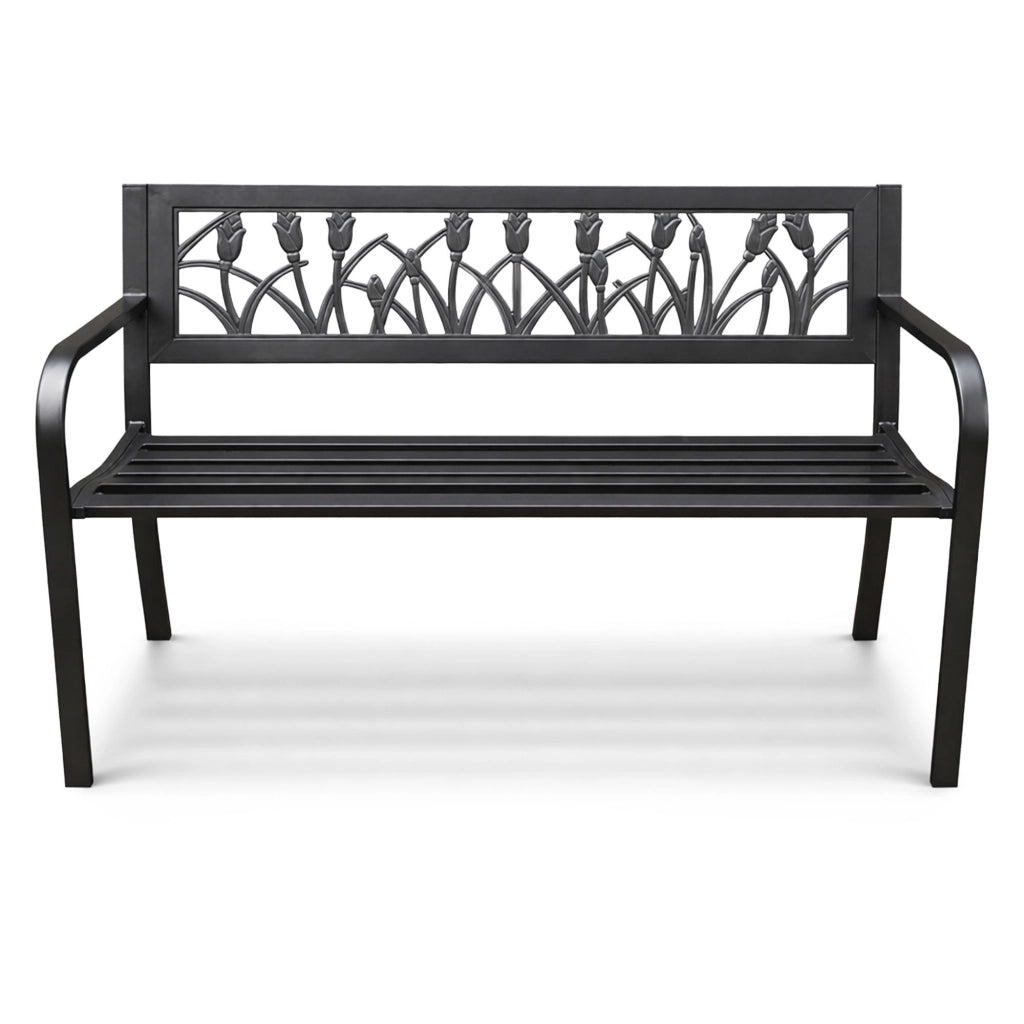 Panchina da giardino nera LISSA con gambe in acciaio larghezza 124 cm