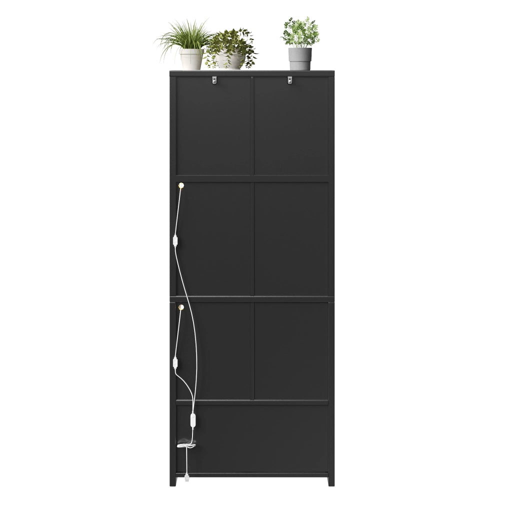 ARMADIO ALTO 140x40x180 cm Nero in MDF con LED e ante in vetro