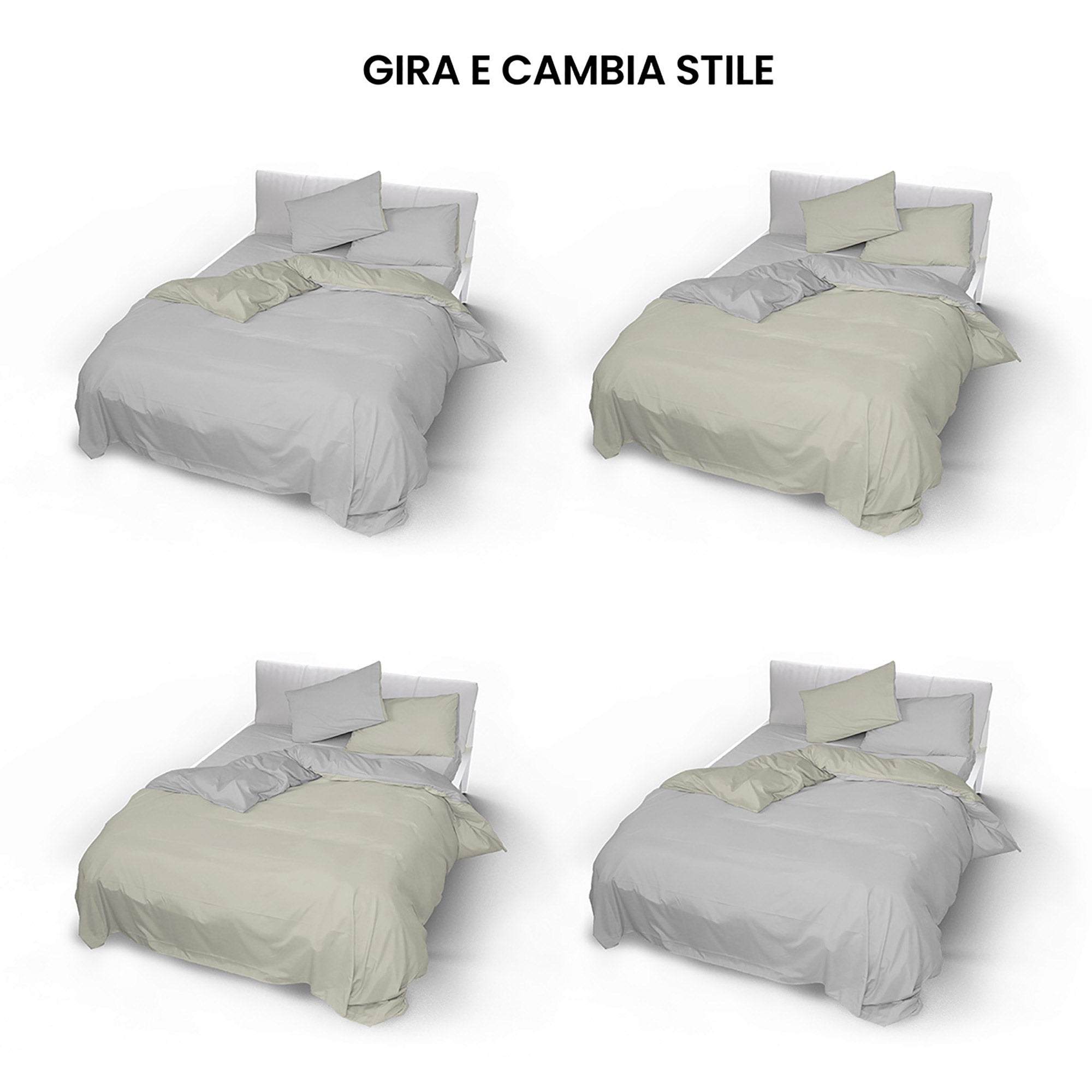 Copripiumino Singolo con Sacco e Federe Doubleface Grigio Chiaro/Panna