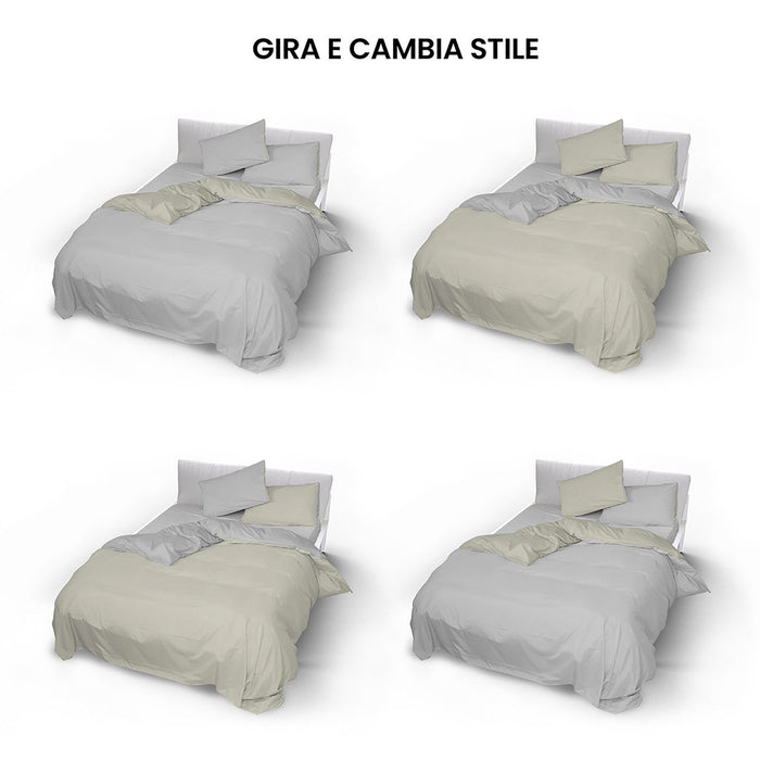 Copripiumino Singolo con Sacco e Federe Doubleface Grigio Chiaro/Panna