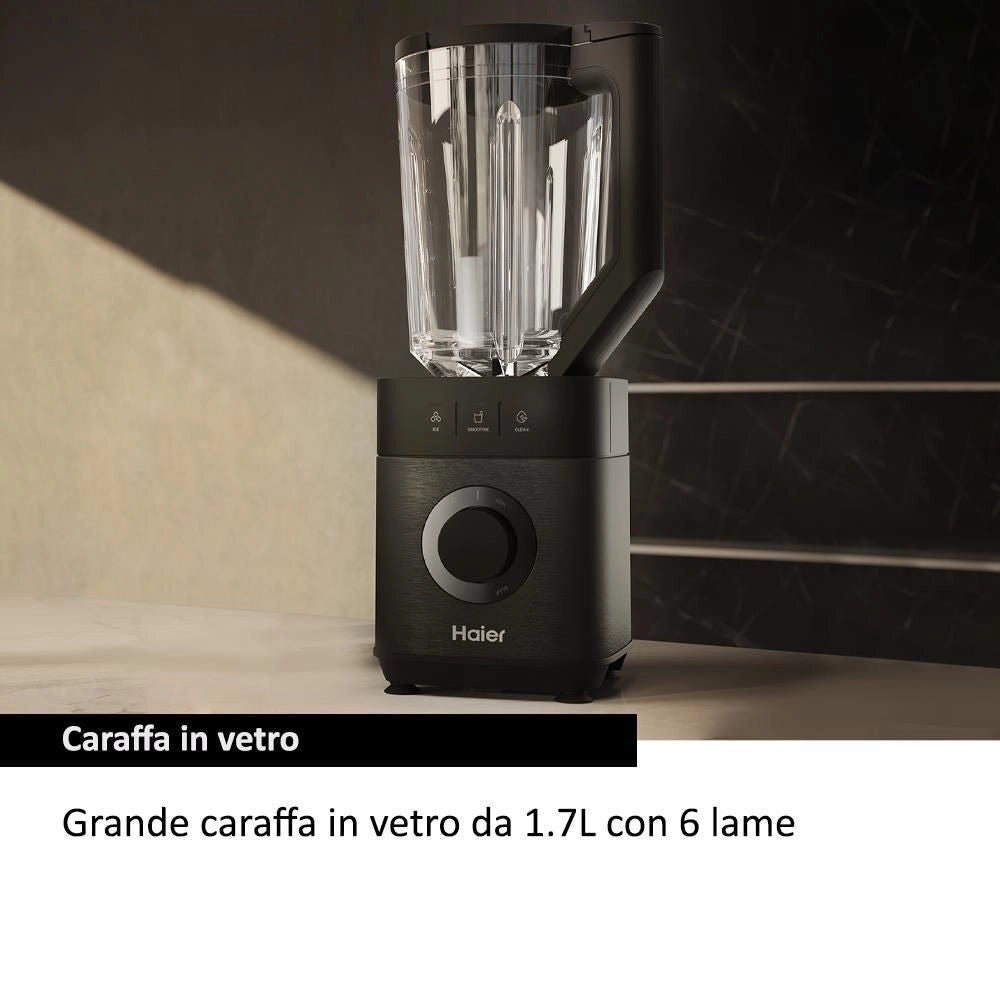 Haier Frullatore I-Master Serie 5 Obsidian grey, 6 lame in acciaio inox, Caraffa in vetro da 2 L, 3 programmi preimpostati, Personal Jug incluso