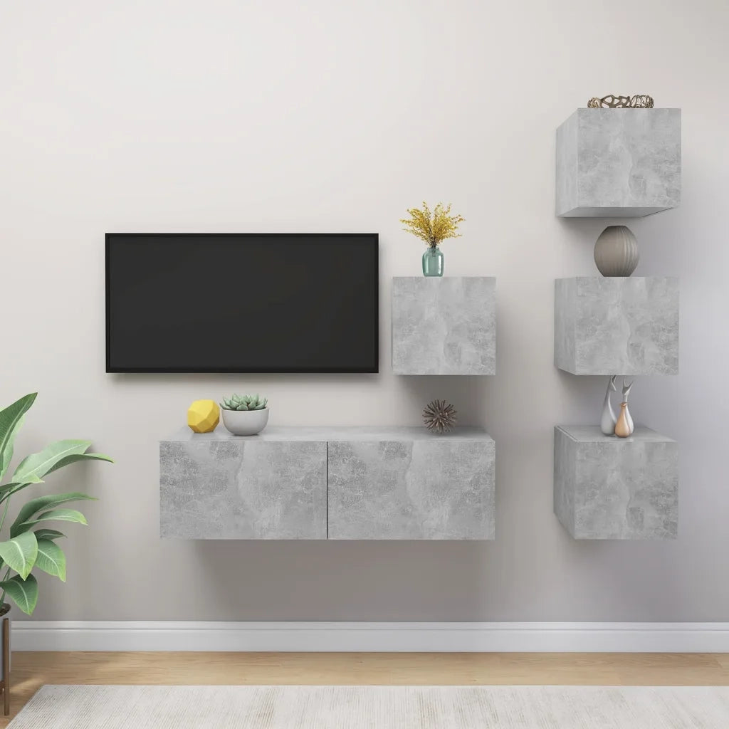 Set di Mobili Porta TV 5 pz | Armadietto TV | Mobile Porta TV Grigio Cemento in Legno Multistrato