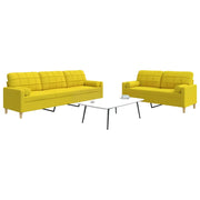 Set di Divani 2 pz con Cuscini Giallo Chiaro in Tessuto
