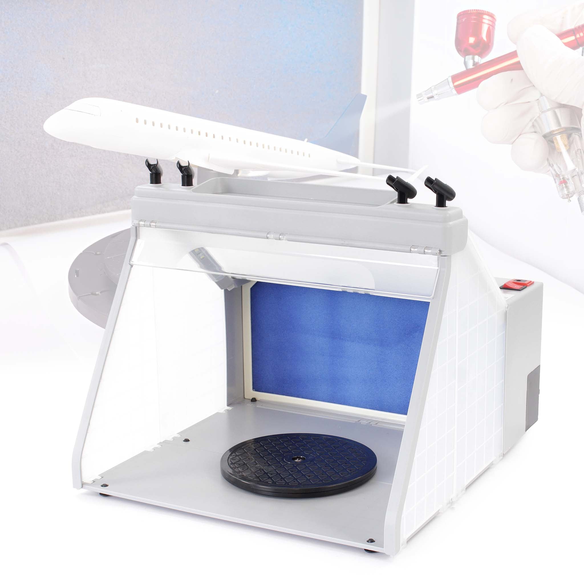 Cabina di aspirazione per verniciatura ad aerografo, con porta utensili e LED 4 m³/min, Paint station