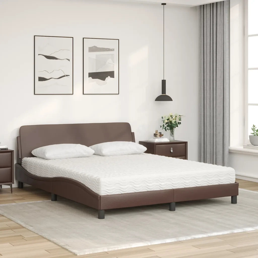 Letto con Materasso Marrone 160x200cm in Similpelle