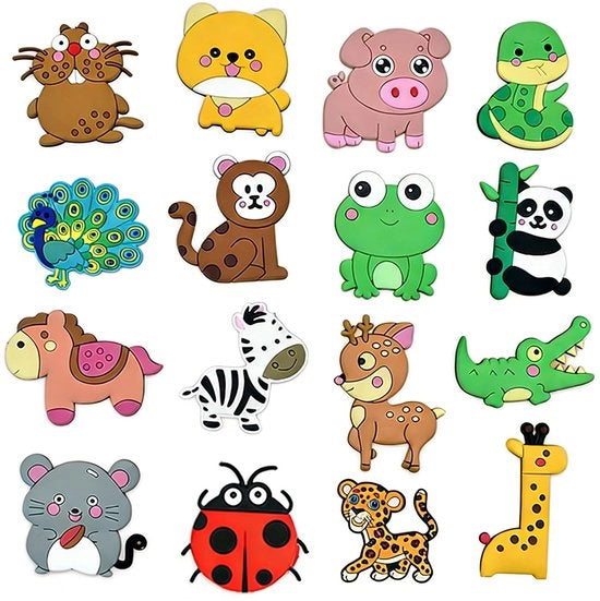Set di magneti decorativi per frigorifero, 16 pezzi, giocattoli magnetici divertenti, cartoni animati, magneti per la dierentuin, frigorifero per bacheca magnetica, per casa, classe, giocattoli educativi