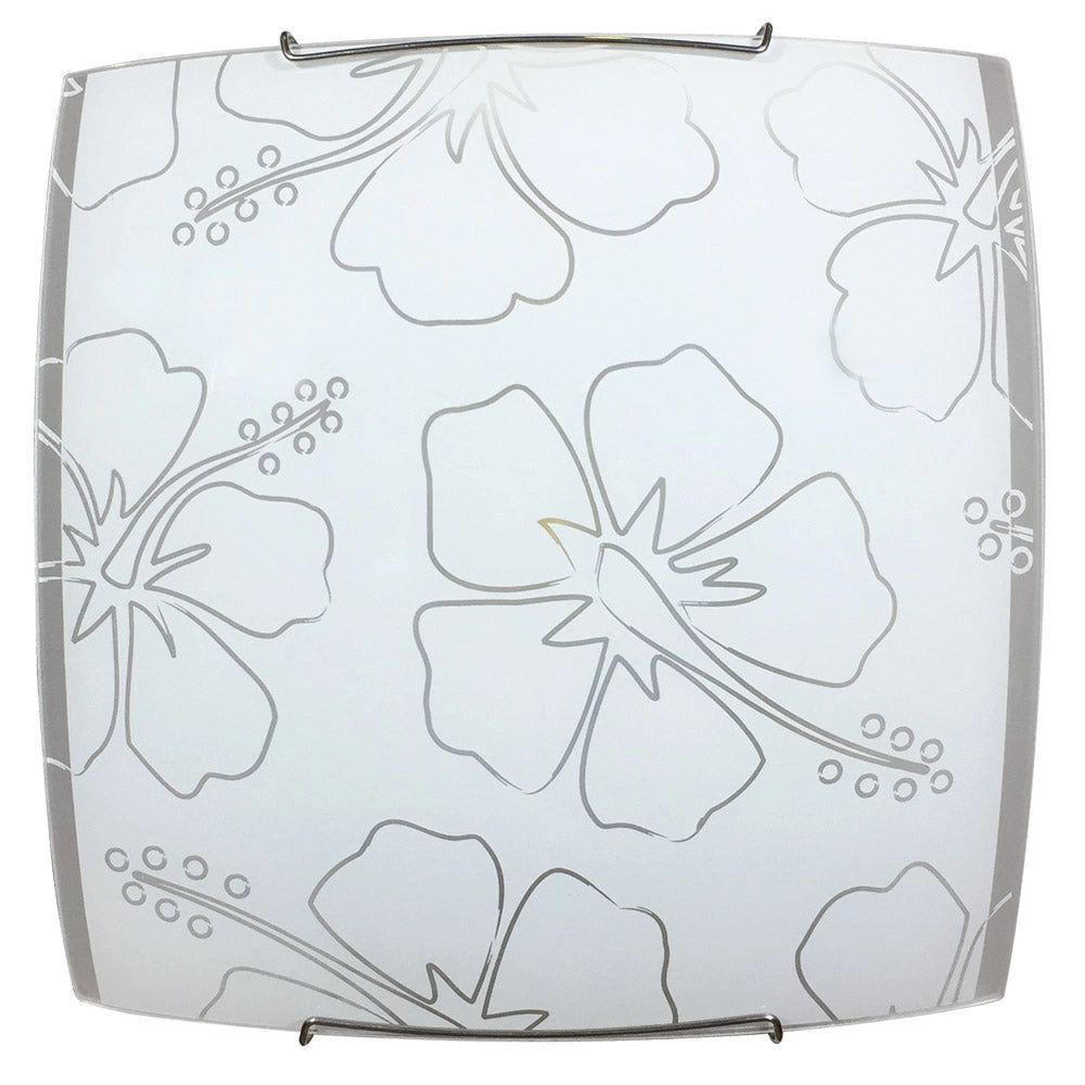 Plafoniera 1xE27 Montatura Bianca Vetro Lastra Serigrafato Fiore E-Energy Delia