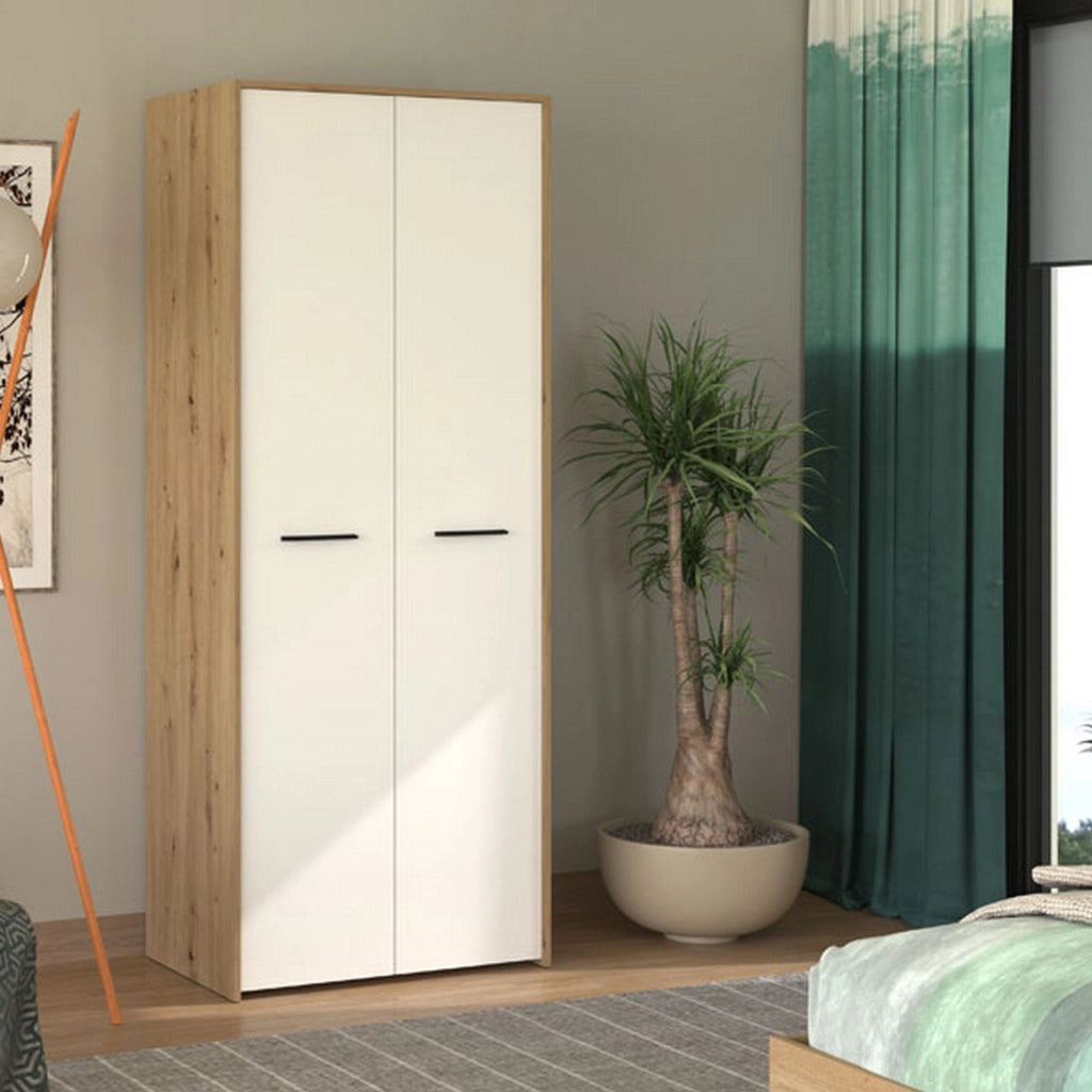 Armadio Camera da Letto Santadi, Guardaroba 2 Ante Appendiabiti, 80.5x203.5h cm Bianco