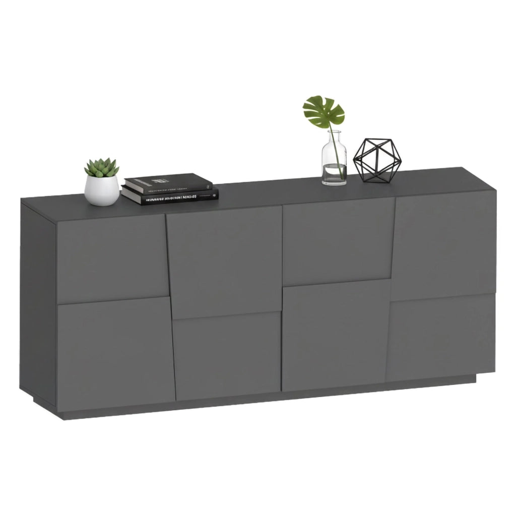 Credenza Arda, Buffet da soggiorno, Madia da salotto moderna con 4 ante, 200x44h86 cm, Antracite