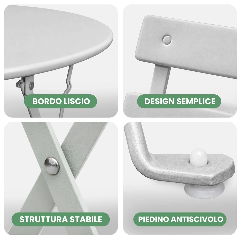 Set di mobili da balcone ORION Tavolo rotondo e 2 sedie in elegante grigio