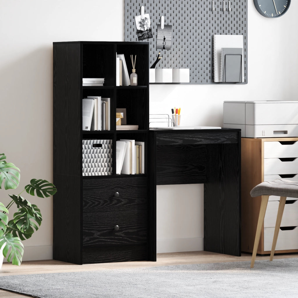 Scrivania con spazio di archiviazione in rovere nero legno ingegnerizzato