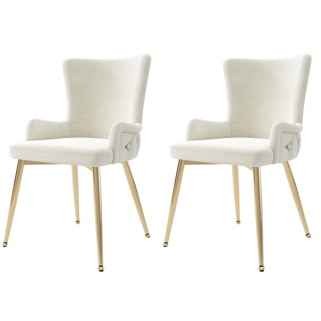 Sedia da Pranzo Set da 2 con Gambe in Metallo, Poltroncina da Salotto Moderna in Velluto Beige e Oro