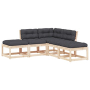 Set Divani Giardino 5 pz | Set Salotto da Giardino con Cuscini in Legno Massello di Pino