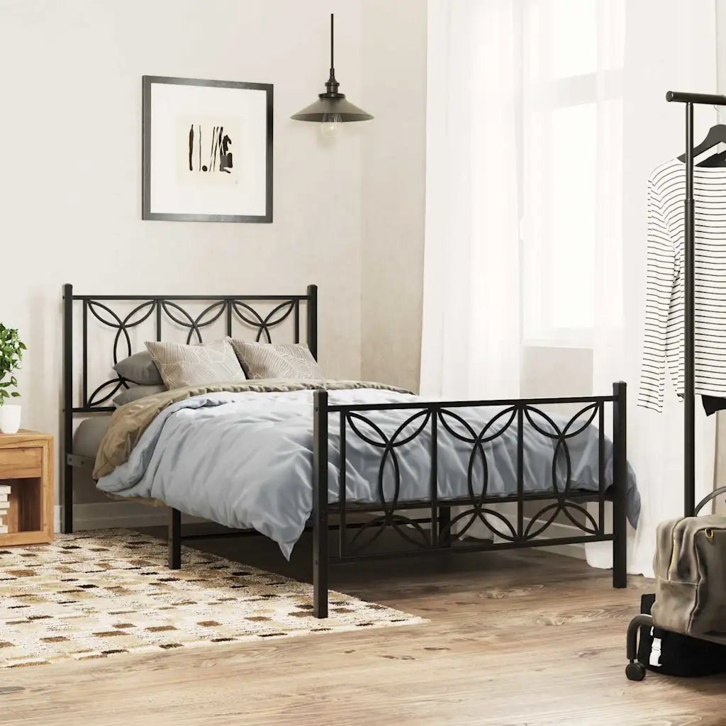 Giroletto con Testiera e Pediera Metallo Nero 100x200 cm 376141