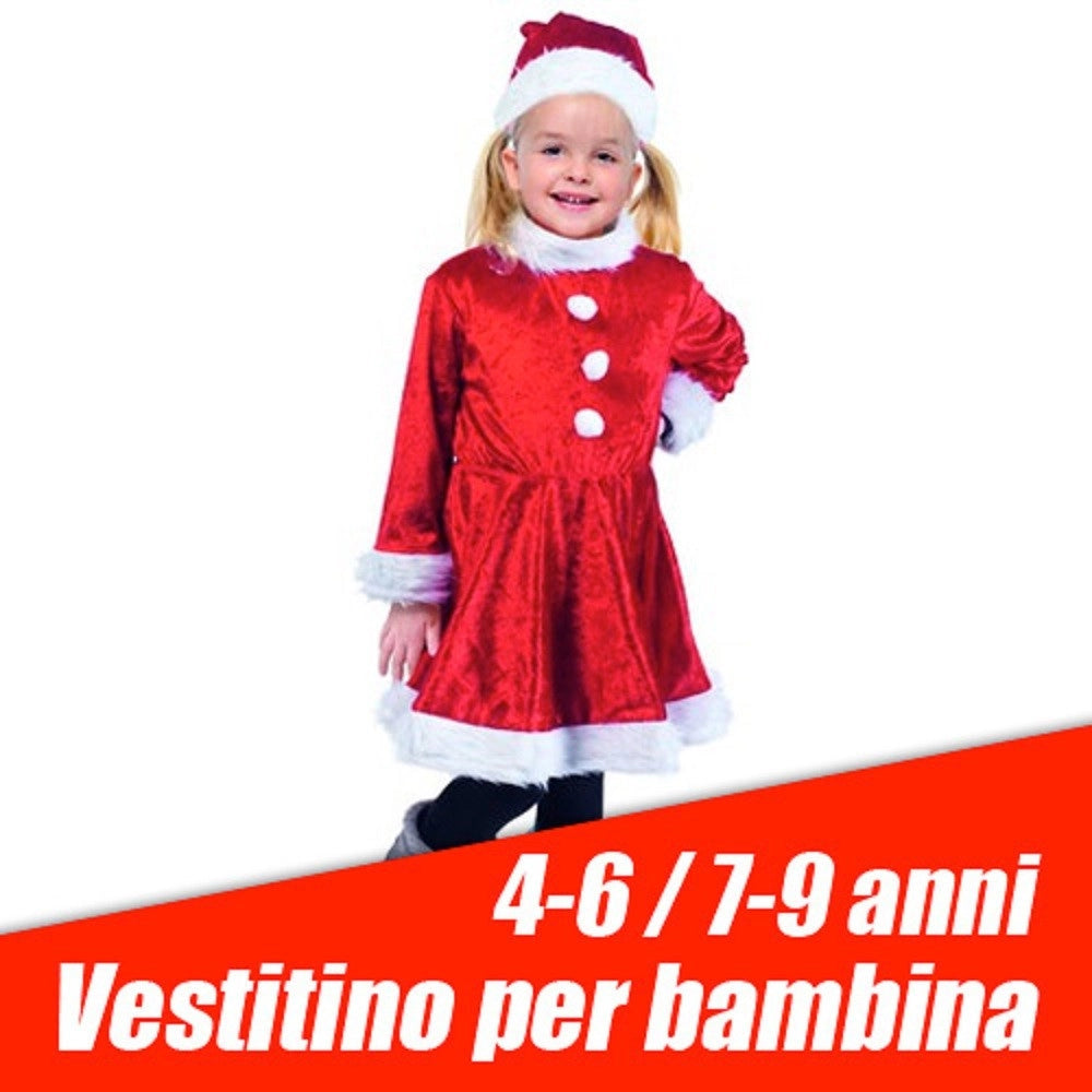 Trade Shop - Vestito Completo Abito Natalizio Per Bambini E Bambine 4-6/7-9 Anni Rosso -