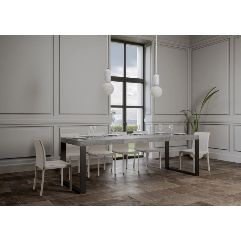 Tavolo allungabile 140x90/244 cm Tecno Premium telaio Antracite - Cemento