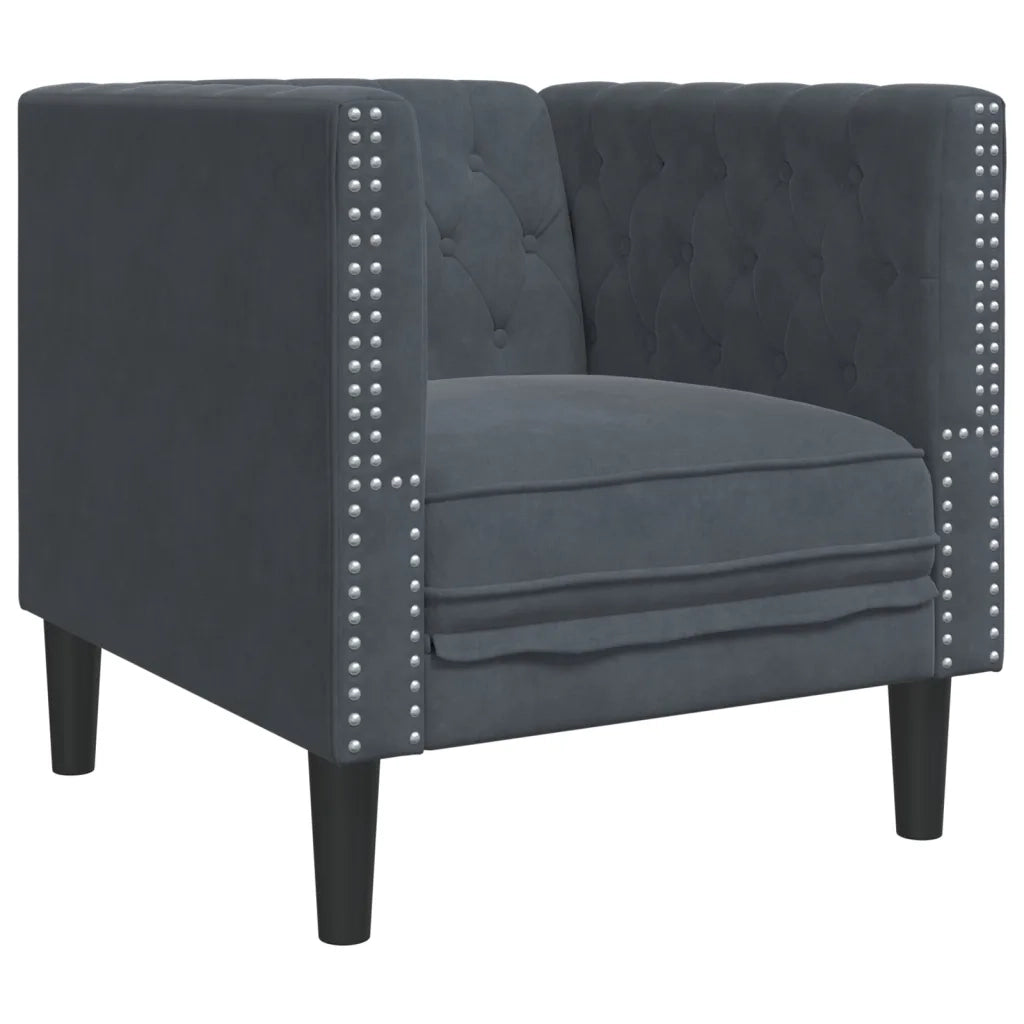 Poltrona | Sedia Relax Chesterfield Grigio Scuro in Velluto