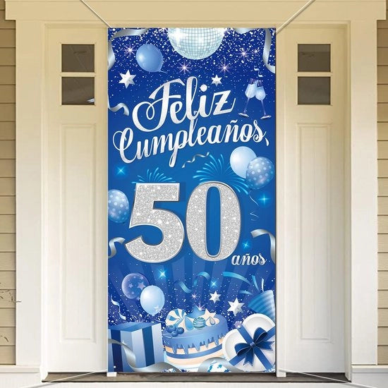 Decorazione di Compleanno per Tavolo - Tovaglia - 185 x 90 cm - Fondo - Zaffiro/Azzurro