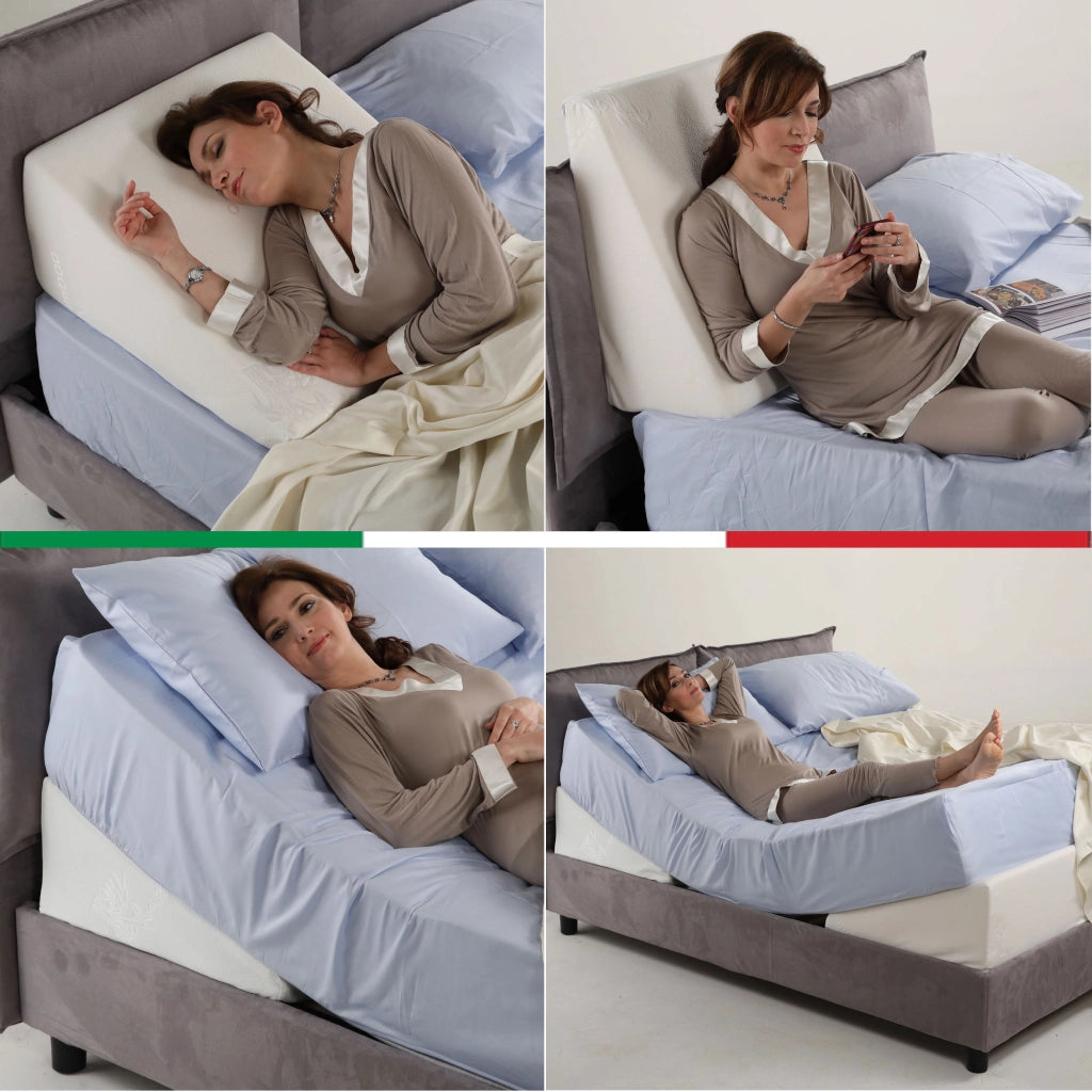 Cuscino ortopedico DISP. MEDICO, Tessuto anallergico sfoderabile, cuneo posturale MEMORY per letto/divano. Cuscino per la lettura, circolazione sanguigna, reflussi. Poggia schiena letto triangolare