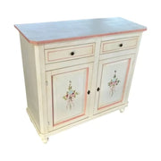 Credenza 2 porte legno shabby bianco anticato filo rosa decori 105x45x98 - Mobili 2G