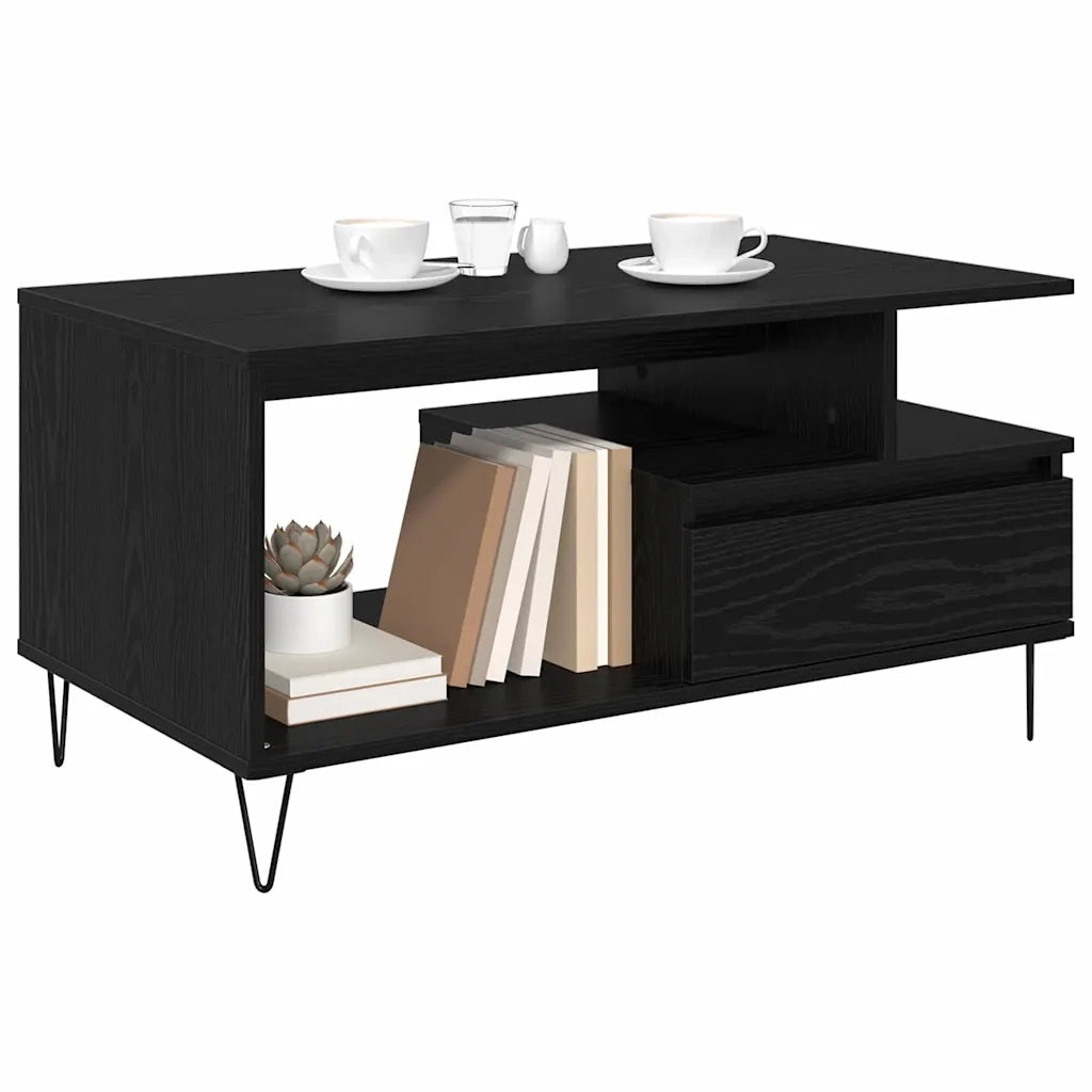Tavolino da Salotto con Cassetto-Tavolino da soggiorno-Tavolo Rovere Nero 90 x 49 x 45 cm 497627