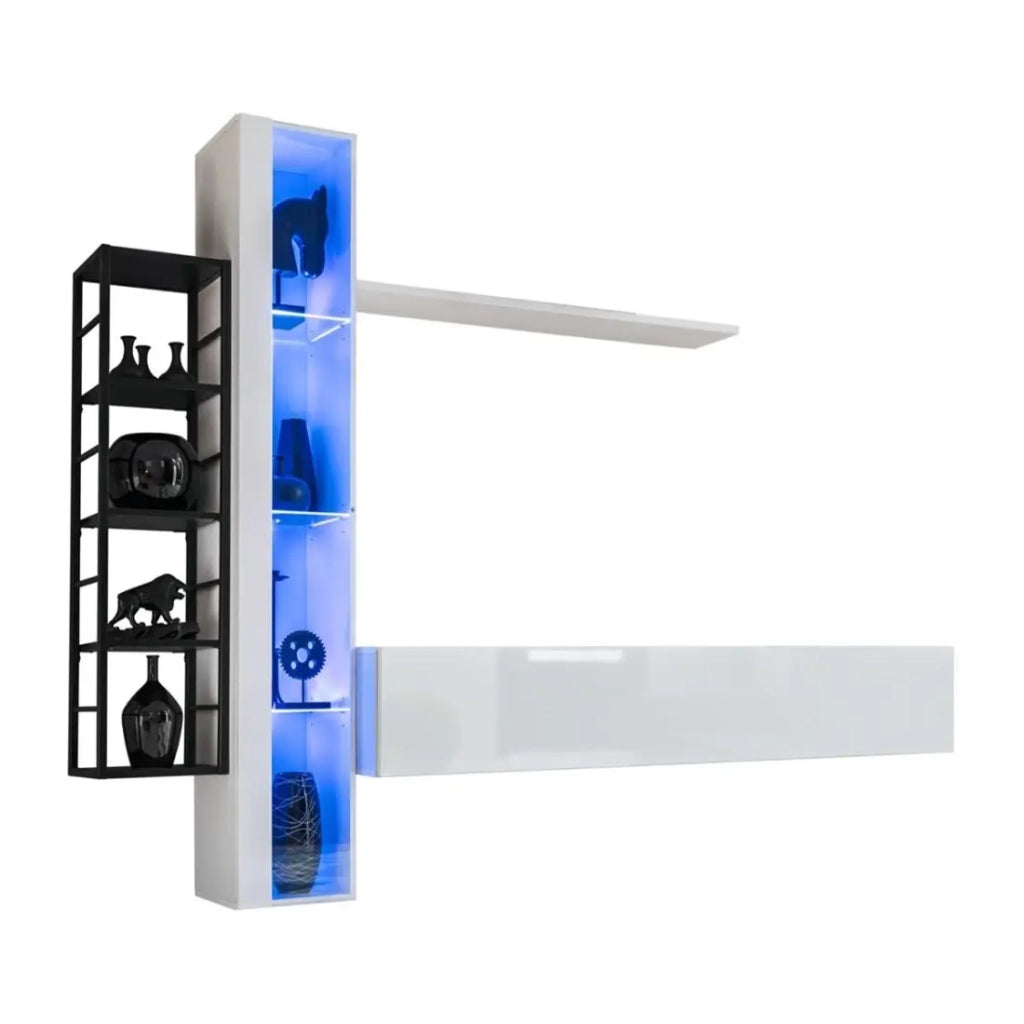 Set di mobili da soggiorno industriale SWITCH M7 – Bianco – LED integrati & sistema Push to Open