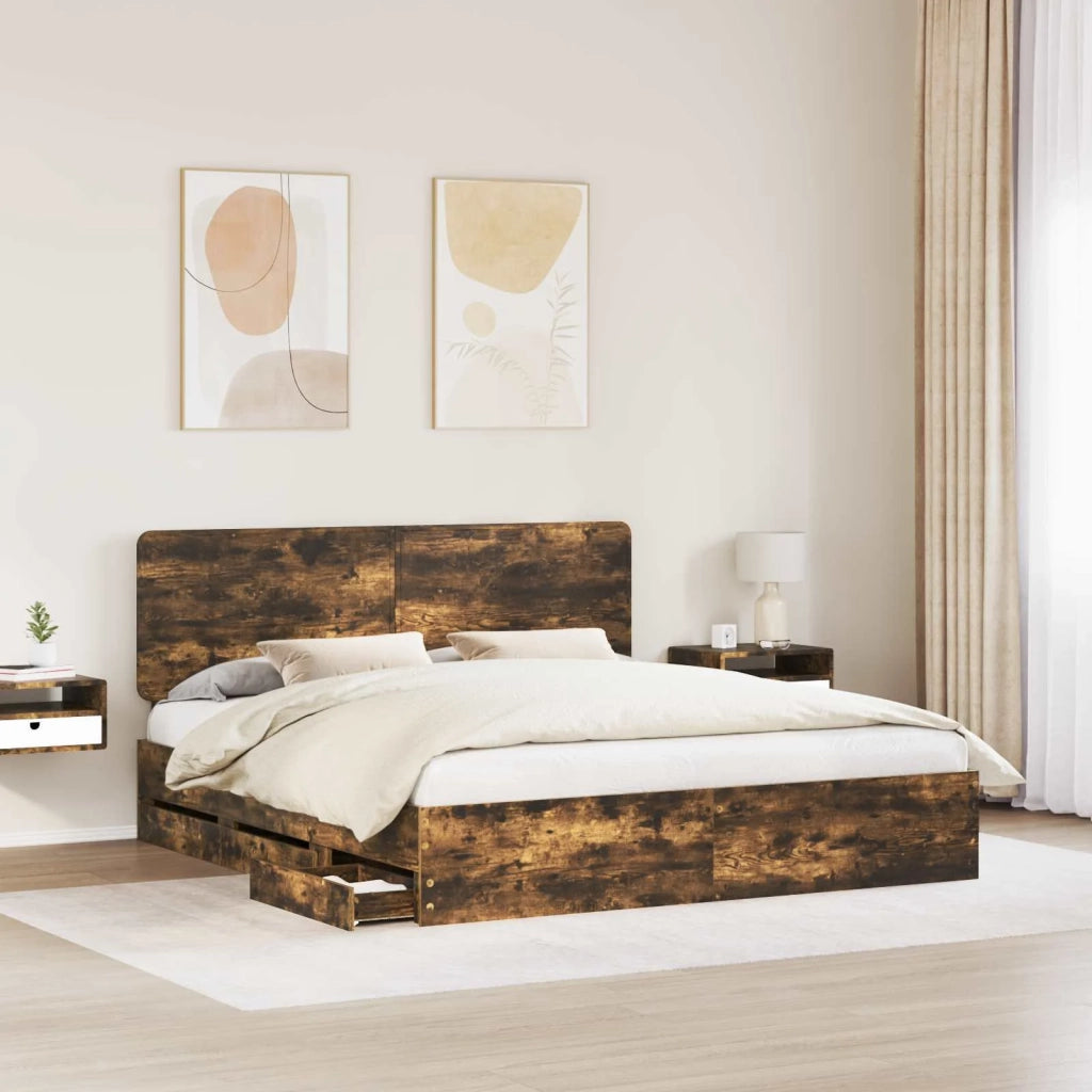 Struttura del letto con cassetto Rovere fumé 200 x 200 cm 3412564