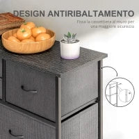 Cassettiera 10 Cassetti Moderna in Tessuto non Tessuto, Acciaio e MDF, 100x30x100 cm, Nera