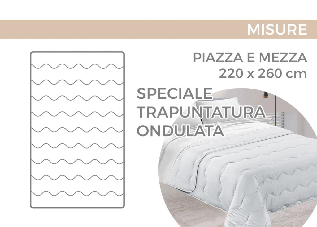 Trapunta Piumone Invernale Imbottita 300gr Microfibra Diadema Quadri - Piazza E Mezza - D20 Blu