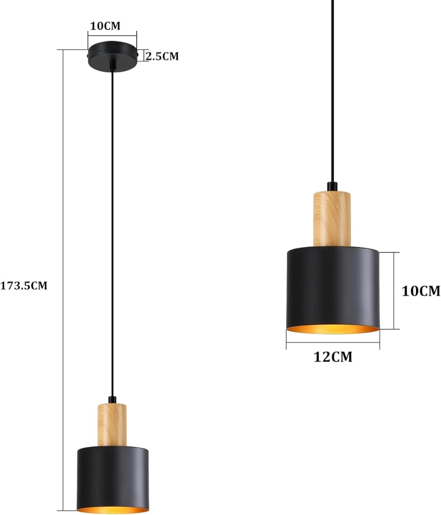 ZMH Lampada a sospensione da cucina retrò E27 40W nero e oro altezza regolabile per isola cucina o zona pranzo