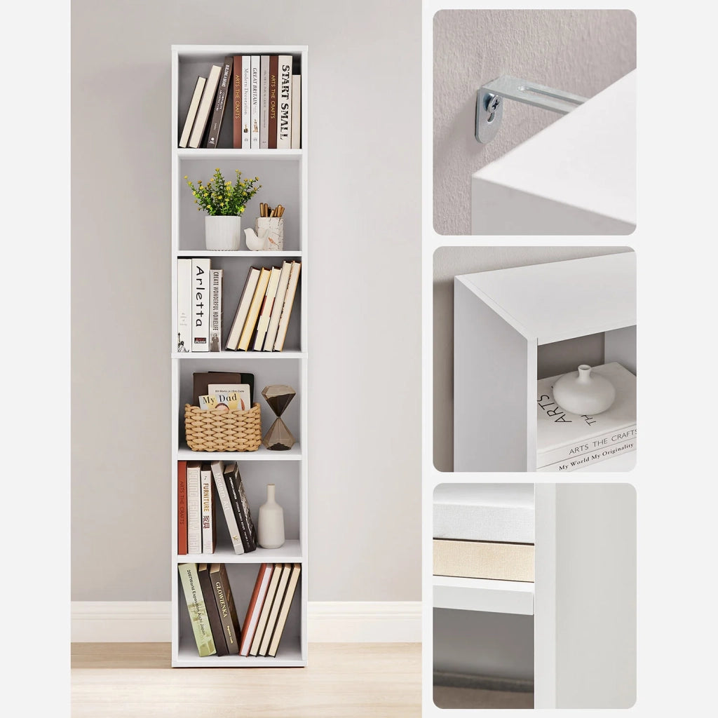 Libreria/mobile contenitore a 6 ripiani per soggiorno ufficio camera da letto stile scandinavo 40 x 24 x 178,5 cm bianco 12_0004248