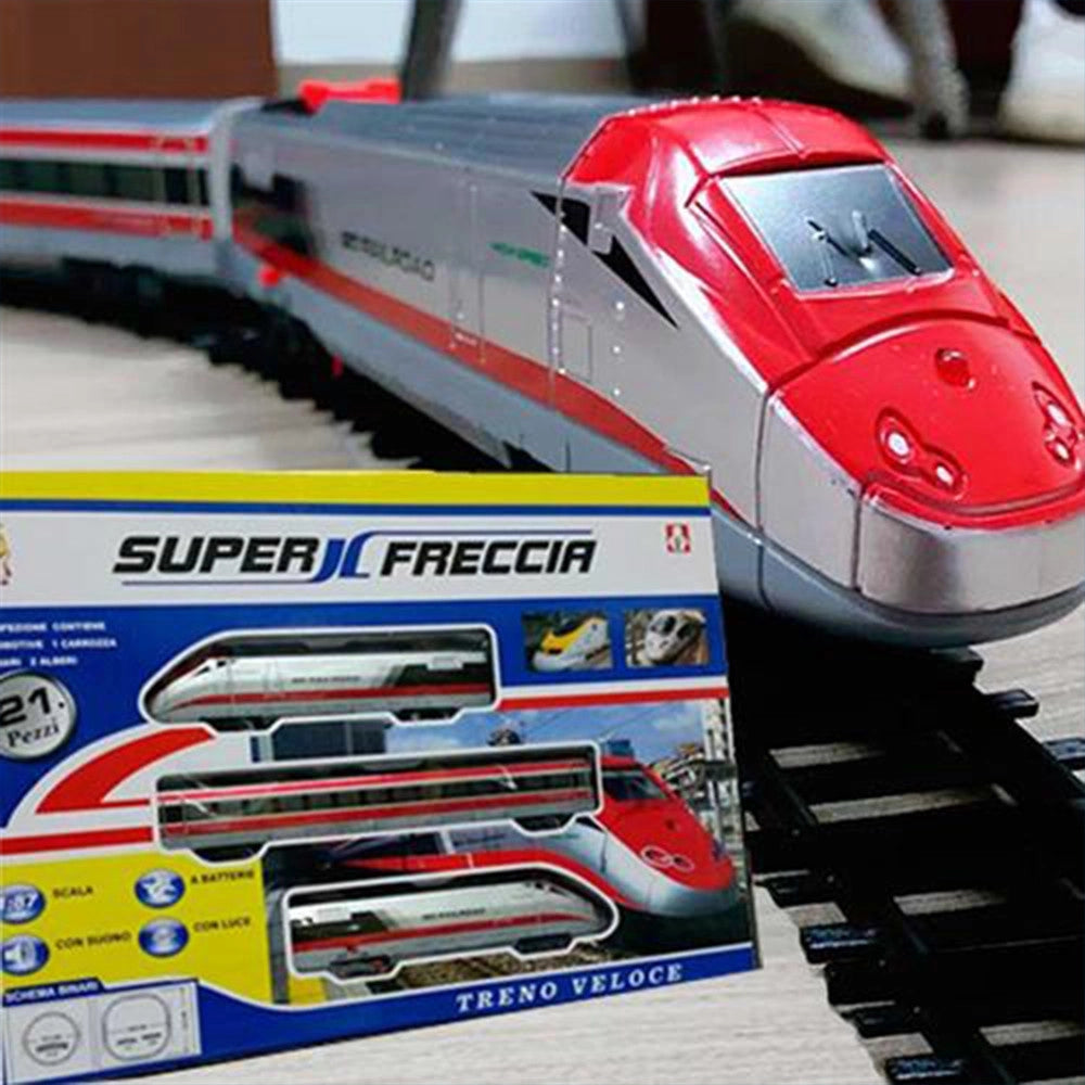 Trade Shop - Pista Treno Trenino 21 Pezzi Con Binari Super Freccia Carrozza Con Suoni E Luci -