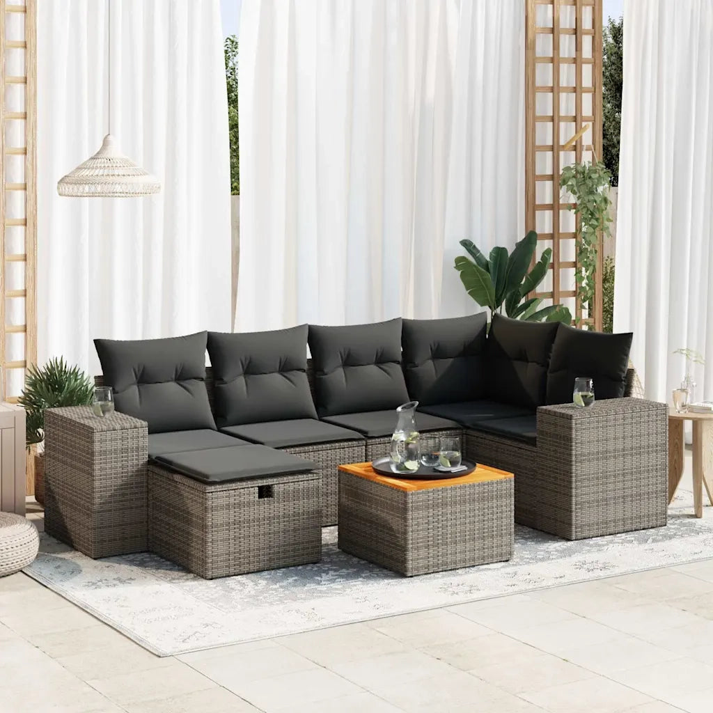 Set Divani da Giardino 7 pz con Cuscini Grigio in Polyrattan 3325875