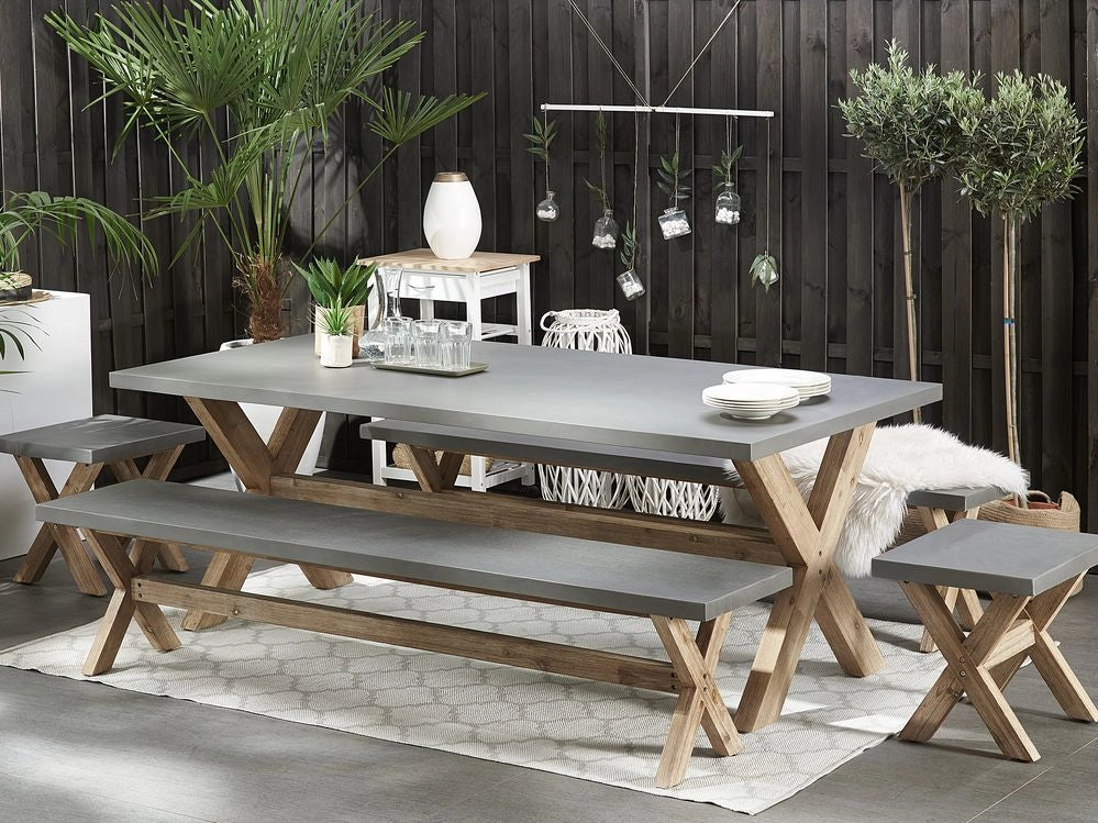 Panca da giardino per esterni in fibra di cemento base in legno grigio capacità 3 persone mobili da giardino moderni