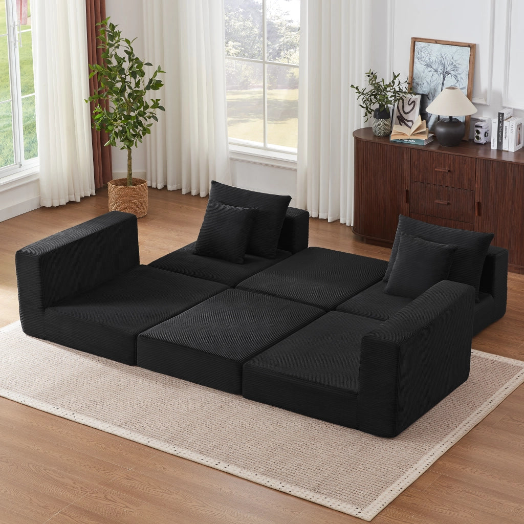 Divano modulare 2 posti convertibile con funzione letto e base antiscivolo in velluto a coste nero
