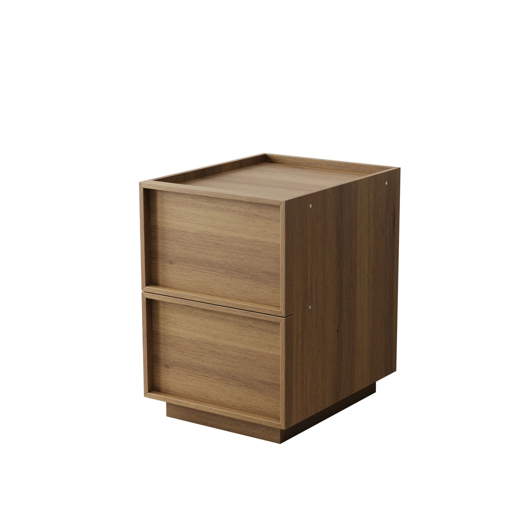 Comodino moderno minimalista in MDF effetto rovere con 2 cassetti, 38 x 48 x 55 cm