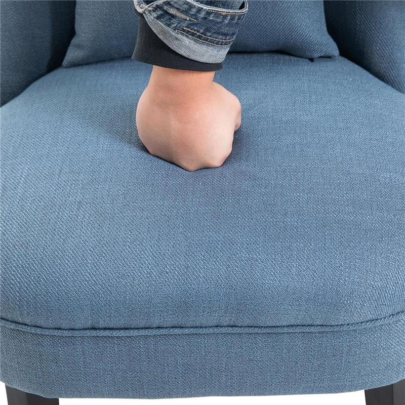 POLTRONA PER SALOTTO IMBOTTITA CON CUSCINO IN TESSUTO EFFETTO LINO E LEGNO 52.5X69X77 CM BLU