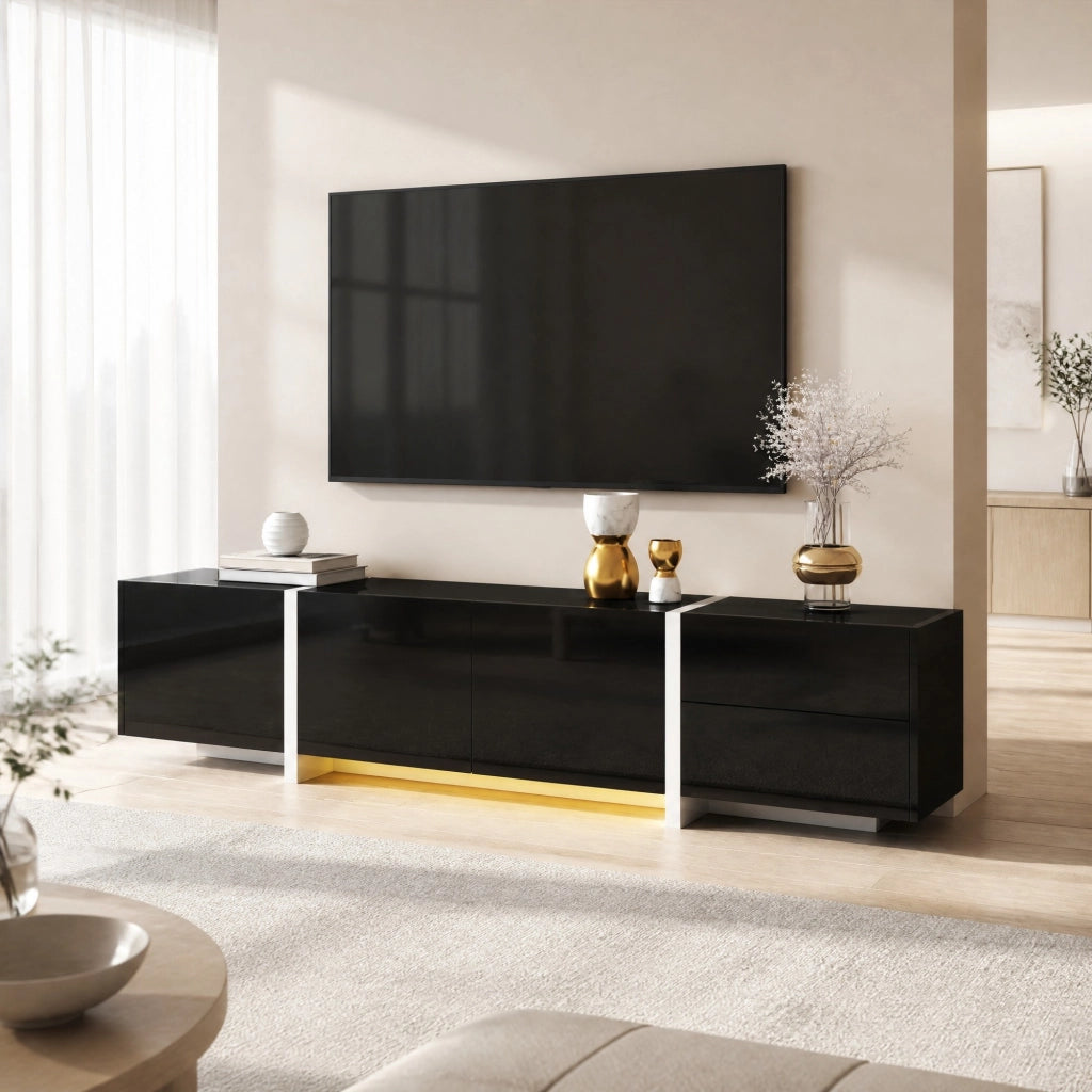 MOBILE TV BASSO 170x30x39 cm Lucido Nero/Bianco in pannello truciolare