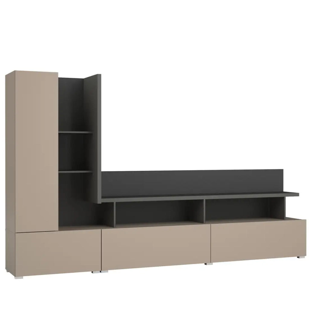 Mobile Porta TV da parete NESS – Set 270 cm – 2 cassetti, 2 ante, 10 vani – Finitura Congo